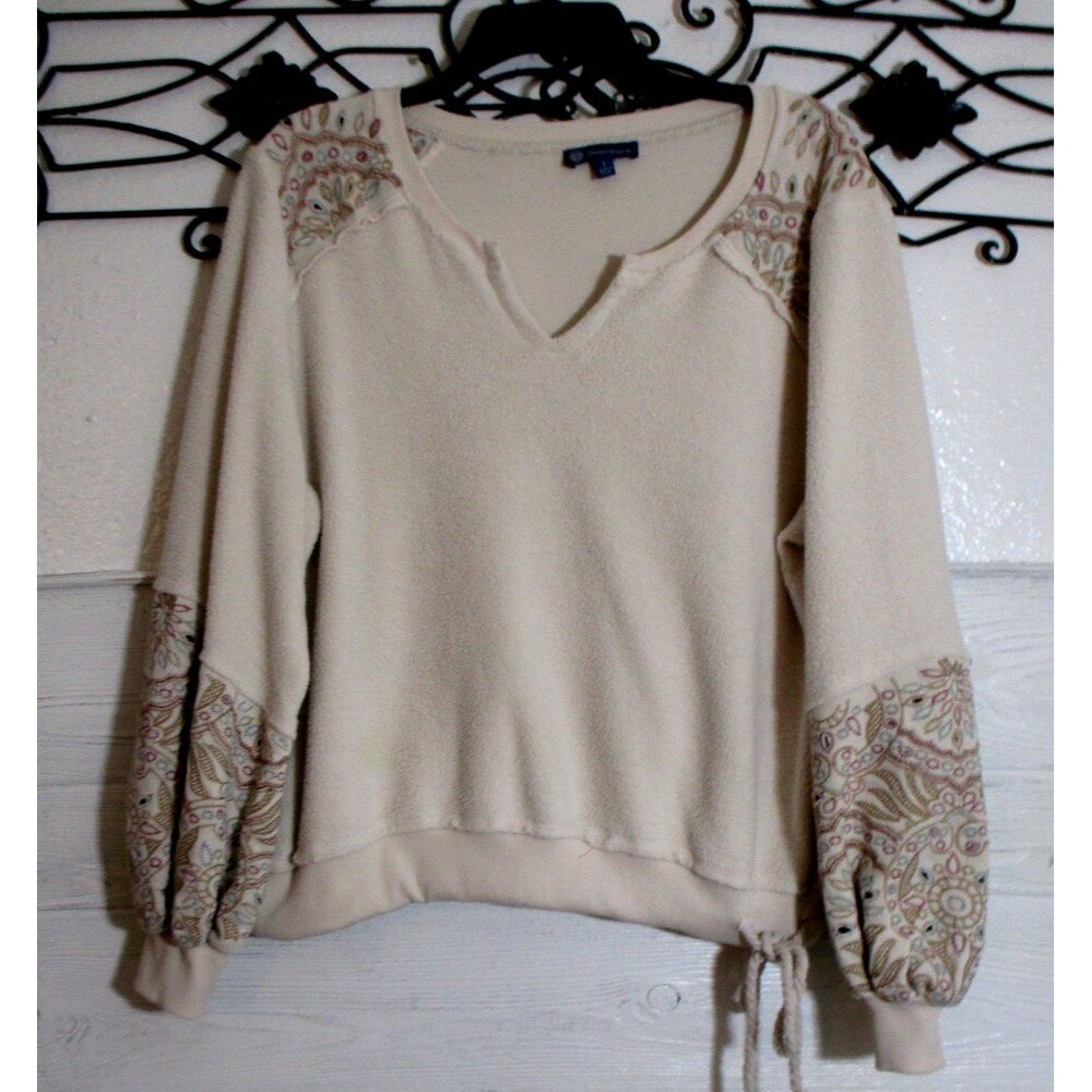 Democracy Women's Knit Boho Top Size L Long Sleeve Multicolor Round Neck